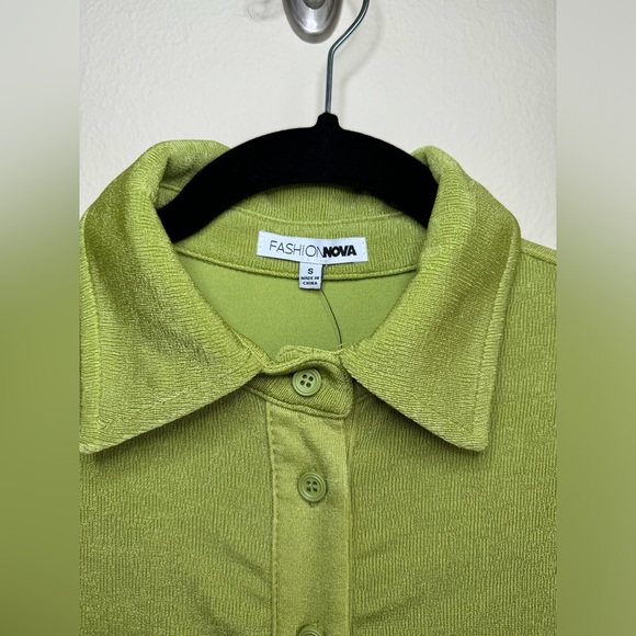 NWT Fashion Nova Silky Smooth Slinky Mini Dress S Green Button Front Ruched - Picture 2 of 4